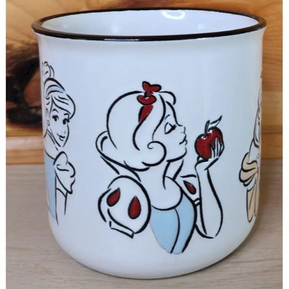 Disney Princesses White Ceramic Coffee Mug 20 oz Cup Debossed Characters EUC